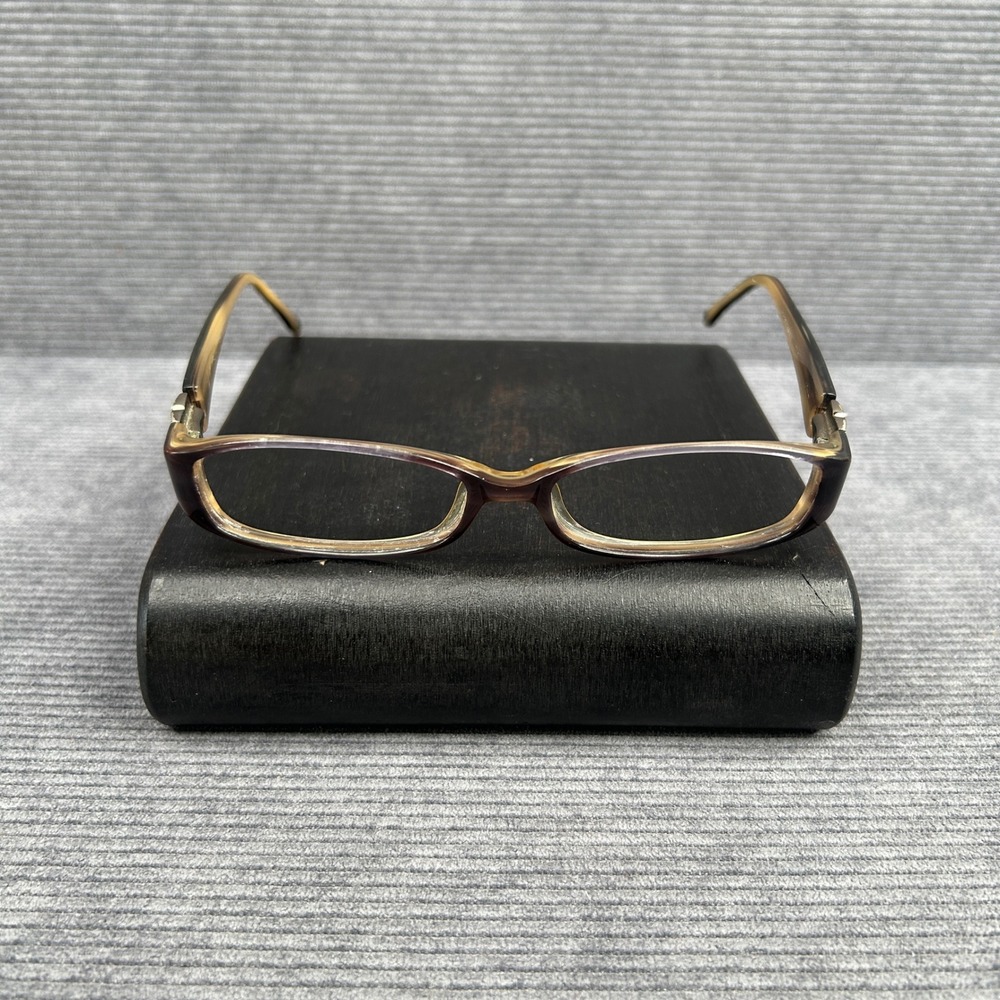 Vera Wang Velia y2k Eyeglasses Brown Amber Rectangle Frames Floral Hinge 140mm